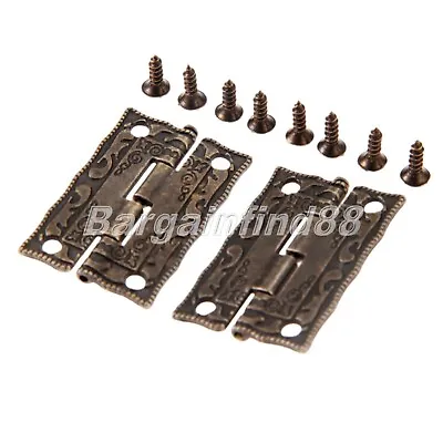 Antique Bronze Furniture Hardware Hinges Cabinet Door Hinge Jewelry Box Decor • $4.72