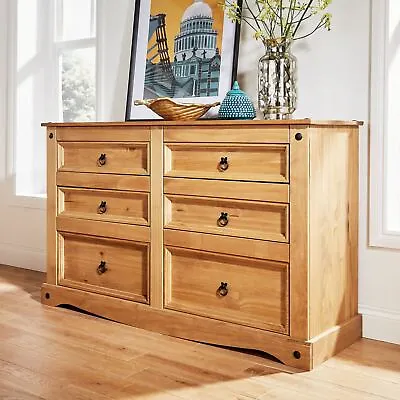 Chest Of Drawers Pine 6 Drawer Solid Pine Mexican Corona Wax Finish Sideboard • £172.99