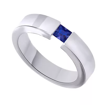 6mm Mens Wedding Anniversary Band Ring Simulated Sapphire 10K Solid White Gold • $499.49