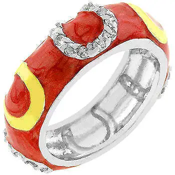 Yellow Orange Red Marbled Enamel CZ Horseshoe Stack Ring Band Size 5-10 • $18.46