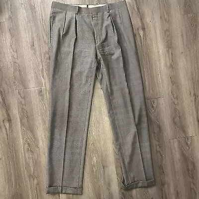 Vintage Polo Ralph Lauren Wool Trousers 36x34 Houndstooth Plaid Gray Pleated • $45