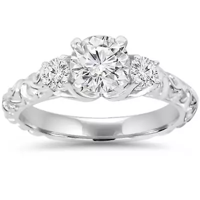 1 1/3Ct Vintage 3-Stone (1Ct Center) Enhanced Diamond Engagement Ring White Gold • £1568.33
