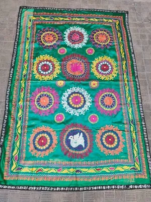 Silk Suzani Wall Hanging Vintage Uzbek Embroidery 118x170 46 X67  D-2B. • $90