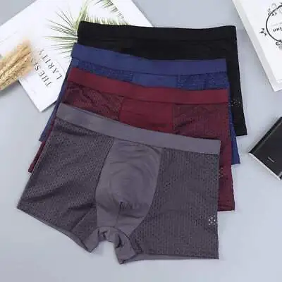 4PCS For Men Soft Bamboo Wear Underwear Shorts Ice Silk Mesh Boxer Briefs • $13.89