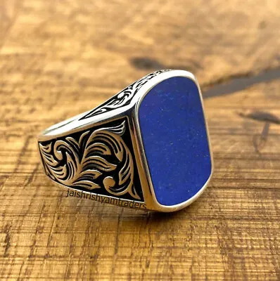 Lapis Lazuli Ring In Sterling Silver Ring Vintage Stone Signet Ring Mens Gifts • $61.49