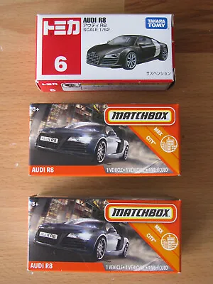 2020 Matchbox Gray Audi R8 Power Grabs + Tomica  Tomy Audi R8 #6 Boxed • $12