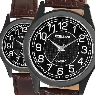 Excellanc Men's Wristwatch Black Braun Analogue Faux Leather Quartz • $66.13