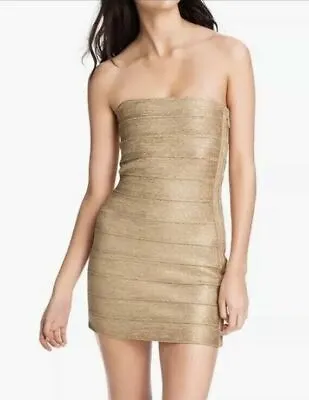 Haute Hippie Gold Metallic Bandage Strapless Mini Dress Size L $600 Value • $361.80