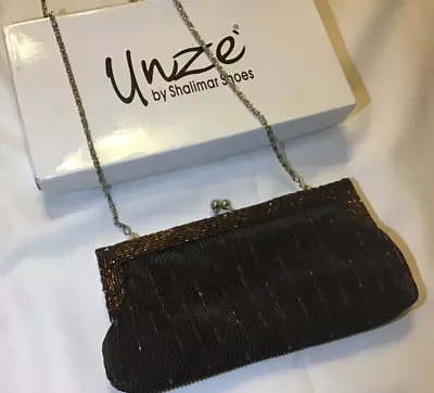 BNIB UNZE By SHALIMER SHOES GORGEOUS BROWN BEAD PURSE CLUTCH BAG SHOULDER BAG • £8.99