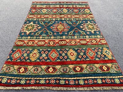 Authentic Hand Knotted Afghan Kazak Wool Area Rug 5.0 X 3.3 Ft (2129 HM) • £104.47