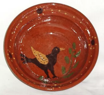 Signed & Dated  Mummert 2006 Redware Hand Painted  Brown Glaze 6  Bowl ~ Bird • $26