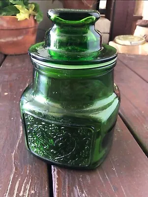 Wheaton Glass 7.5  Pisces Fish & Love Bird Green Glass Canister • $12.88