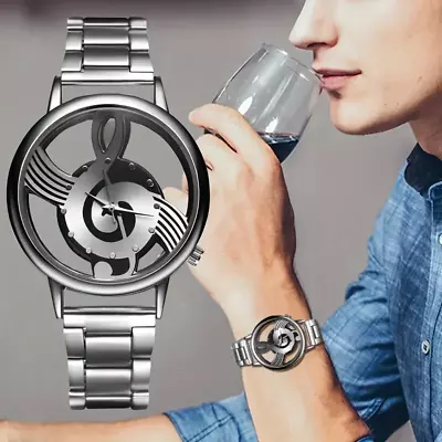 Fashion Stainless Steel Quartz Watch Hollow Music Symbol Design Men's Gift New • $25.98