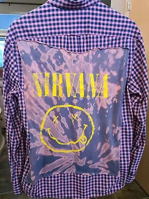 Upcycled NIRVANA Vintage Shirt/Blouse Purple Concert Tie-Dye Logo T-Shirt  Sz M  • £43.79