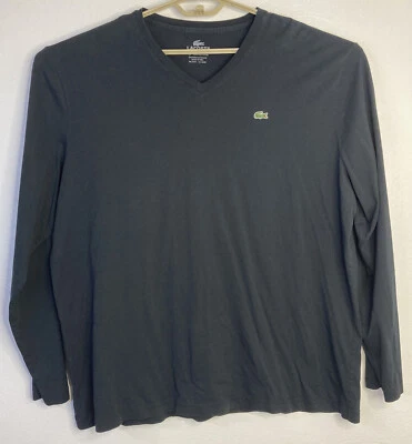 $19.97 • Buy Lacoste V Neck Mens Size 9 Pima Cotton Long Sleeve Jersey T-shirt Black Solid