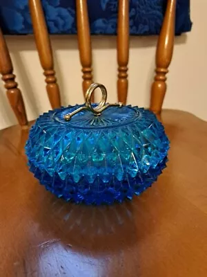 Indiana Diamond Point Blue Glass Powder Jar  Vintage  • $20