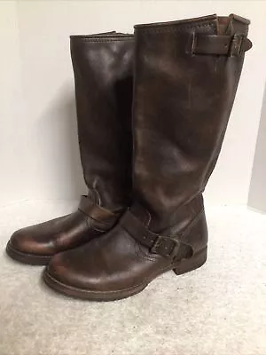 Frye Veronica Tall Slouch Boots Womens 9 Brown Leather Moto Biker Riding 77609 • $54.95