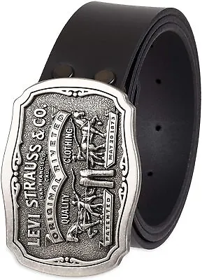 Levi's Men's 40MM Bridle Leather Belt With Antiqued Logo Plaque Buckle Black • $24.99