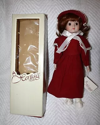 Heritage Dolls Musical Porcelain Doll Red Dress Christmas Auburn Hair 15  Flaws • $23.99