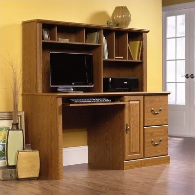 Sauder Orchard Hills Engineered Wood Computer Desk With Hutch In Carolina Oak • $287.12