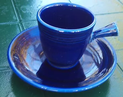 Vintage Fiesta COBALT BLUE Demitasse Stick Handle Cup And Saucer • $20.95