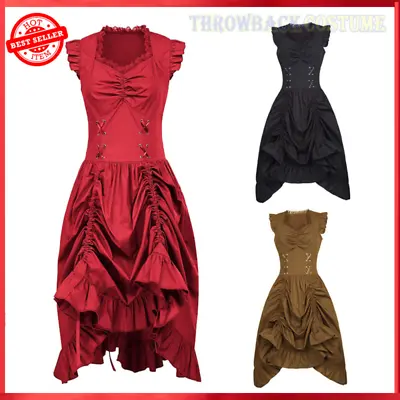 Women Steampunk Ruffled Sleeveless Dress Retro Gothic Victorian Cosplay Costume • $38.69