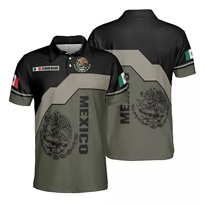 All-over Print Unisex Polo Shirt Custom Name Mexico Coat Of Arms & Flag - #7 • $28.99