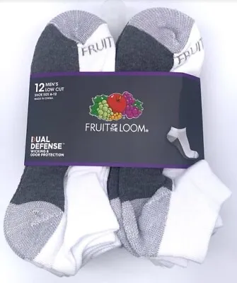 Fruit Of The Loom Men's 12 Pair Pack Dual Defense Cushioned Low Cut Socks • $19.97