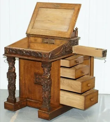 Hand Carved Antique Solid Oak 1840 Victorian Circa Davenport - Writing Desk • £2490