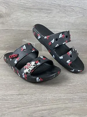 CROCS Disney Parks Exclusive Black Minnie Mouse Jibbitz Charms SANDALS W 6 • $34.99