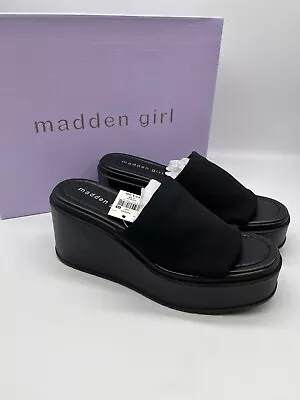 Madden Girl WESLEY Women’s Black Platform Wedge Slide Sandals 🌺 Size 7 NIB • $29.99