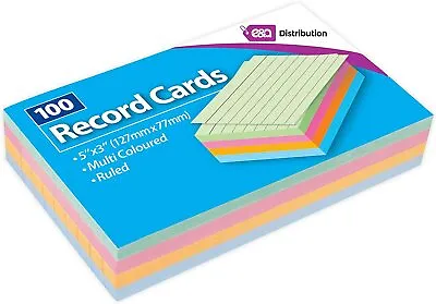 £2.49 • Buy 100 Record Cards 5x3 Multi Coloured Ruled By EA Distribution LTD