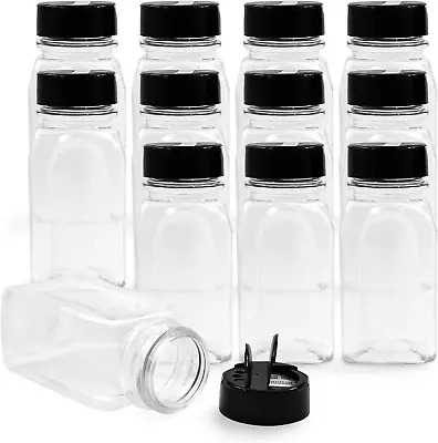 12 Pack 9.5 Oz Plastic Spice Jars With Black Cap Clear And Safe Plastic Bottle  • $25.98