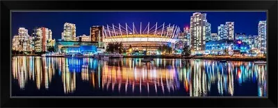 BC Place Stadium And Vancouver Skyline Black Framed Wall Art Print Skyline Home • $114.99