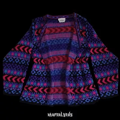 Vintage 90s Geometric Sweater Cardigan Adult Medium Multicolor Funky Reworked • $10