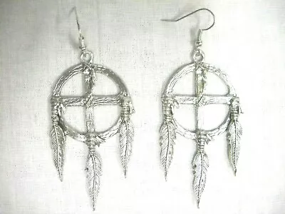 4 Corners Tribal Medicine Wheel Dream Catcher Usa Pewter Pendant Pair Earrings • $19.99