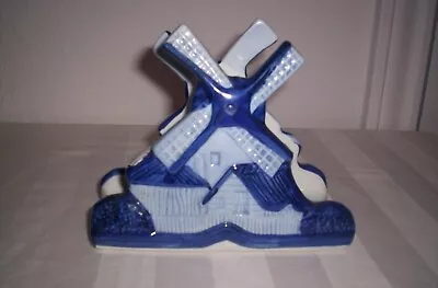 Vintage Delft Blue Holland Hand Painted Windmill Napkin Holder Mail Holder • $14.90