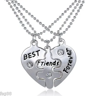 New BFF Best Friends Forever 3 Pendent Necklaces Pendant Heart Love Rhinestones • $8.88