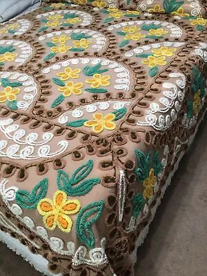 Vintage Flowers & Swirls Chenille 102” X 96” #2145 • $22.50