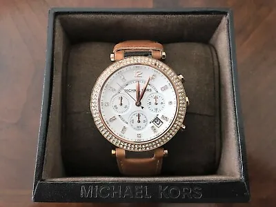$55 • Buy MICHAEL KORS Women's Parker Chronograph Quartz Watch, Rose Gold & Tan Leather, M