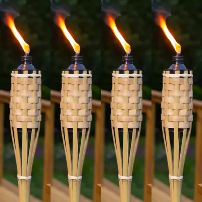 4 Pack  Bamboo Tiki Torch 150cm (5ft) Outdoor Garden 500ml Long Burn. • £29.99