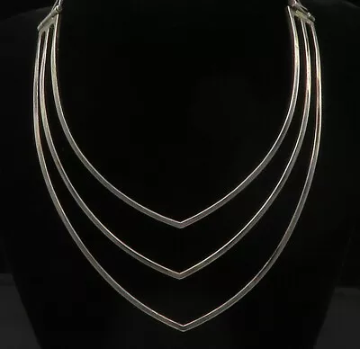 ENGLAND 925 Sterling Silver - Vintage Modernist Pointed Collar Necklace - NE2190 • $279.99