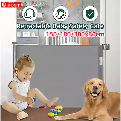 180/300CM Wide Retractable Baby Safety Gate For Stairs Doorways Dog Pet Fence AU • $64.39