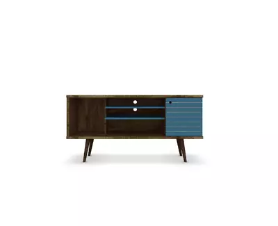 Manhattan Comfort TV Stand 53  Rustic Brown/Aqua Blue Matte W/ Shelves Storage • $137.26