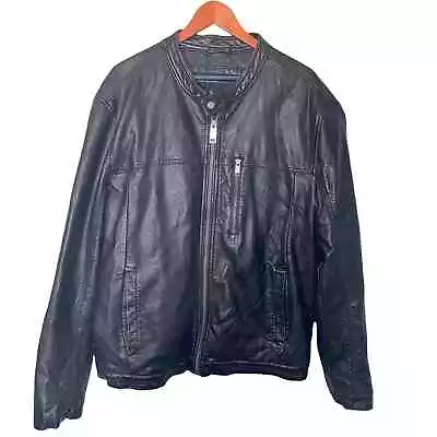 Andrew Marc Mens Vegan Leather Moto Jacket Brown Size XL • $34.99