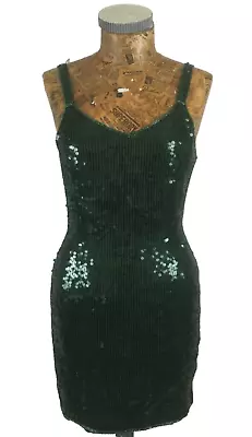 MISS SELFRIDGE DRESS 10 GREEN Handcrafted Full Sequins Beaded Slip Pencil Short • $23.29