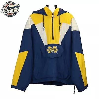 £114.99 • Buy Starter Michigan Wolverines 1/2 Zip Pullover Jacket Yellow/Blue 90s VTG - M, 25 
