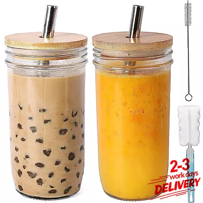 2x Cup Milkshake Smoothie Bubble Boba Tea Double Wall Insulated With Lids Straw • £13.95