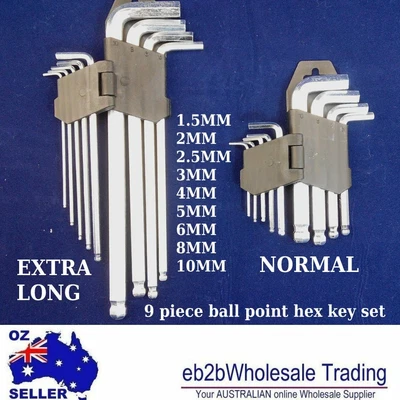 $12.80 • Buy 9 Pcs Ball Point Hex Key Torx Cr-v Steel 1.5mm To 10mm Extra Long Or Normal