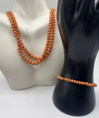 Antique Genuine Mediterranean Undyed Salmon 2-Strand Graduated Necklace Bracelet • $497.25